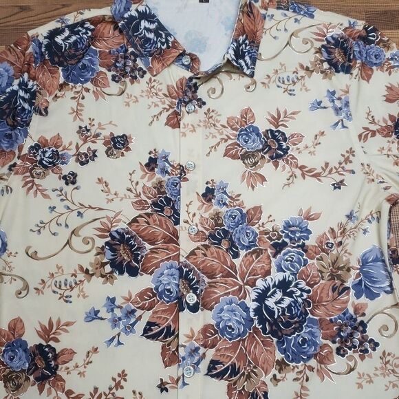 Fashion floral print button-down shirt size large - Picture 3 of 15